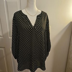 CHAUS | XL Polka Dot Roll Tab Sleeve Blouse